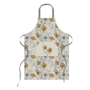 Grey Floral Chef Apron, Quick Dry Cotton Cooking BBQ Baking Kitchen Wear